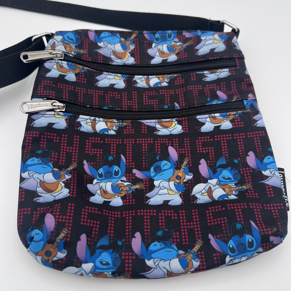Disney Loungefly Stitch Elvis Ukulele Crossbody Bag Black Triple Zip B19060220